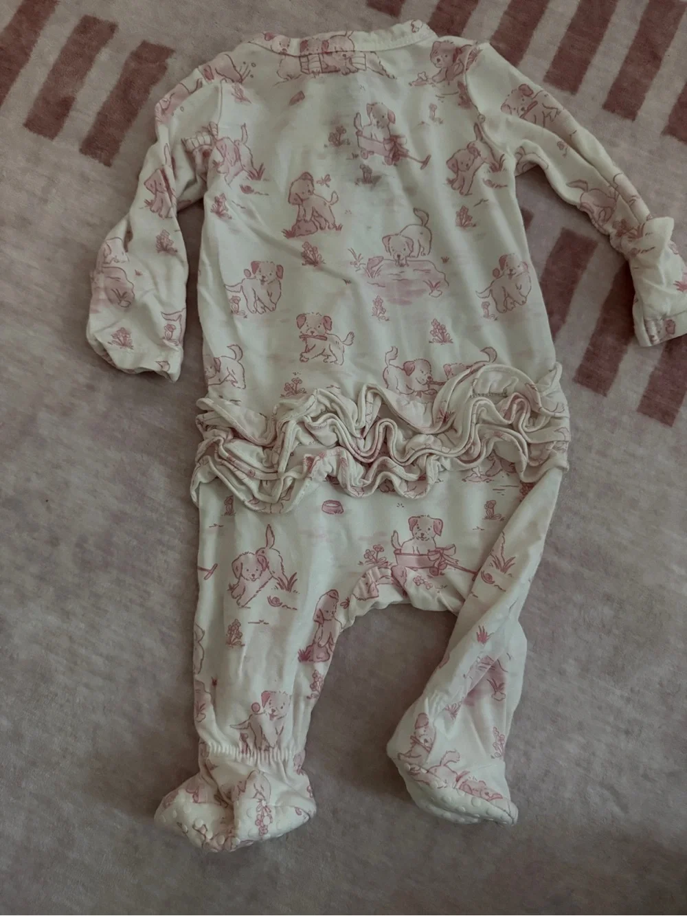 Angel Dear Cream and Pink Printed Footed One-Piece